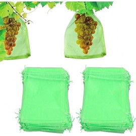 AUNMAS Bolsas Reutilizables de Malla Verde para Jardín 6x8 Pulgadas Protección de Frutas y Plantas con Cordón Barrera contra Aves Ideal para Manzanas Peras Tomates y Más