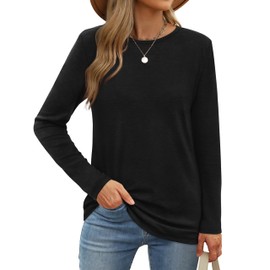 XIEERDUO Long Sleeve Shirts for Women Loose Fit Crewneck Basic Black T Shirts Cozy L