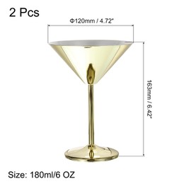 uxcell Stainless Steel Martini Cocktail Glasses, 2Pcs 180ml/6 OZ Unbreakable Martini Glasses, Red Wine Glass Metal Shatter Proof For Wedding, Parties, Gift，Gold