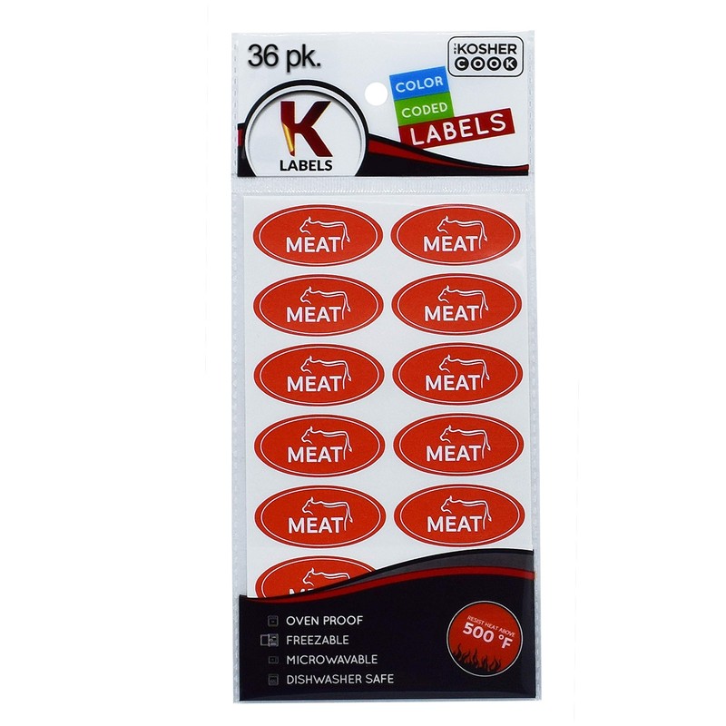 36 Meat Red Kosher Labels - Oven Proof up to
