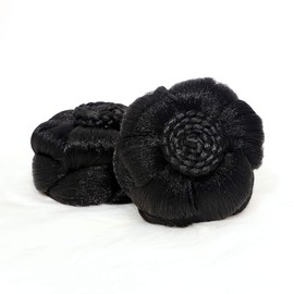 MALAIKA Synthetic Hair Chignon Bun Donut Braided Hairpieces Scrunchie Clip in Hair Bun Extensions Straight Updo for Wedding Party Costume Women Beauty 2Colors and type avilable (Flowers02-Black）