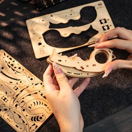 MU 3D Wooden Puzzle Knife DIY Assembled Knife Metal Puzzles for Adult, Military Model Wooden Swords Guns Model Kits Building DIY Set, Mechanical Toys Gift to Father Brother Purple Claw