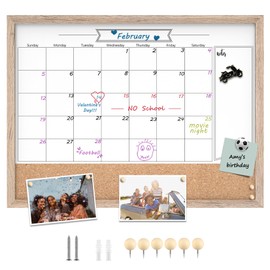 TORASO Whiteboard Calendar & Corkboard, 18" x 24" Combination Dry Erase White Board & Bulletin Board, Rustic Brown Frame Calendar/Cork Combo Board(ZHYL-RB-4560)