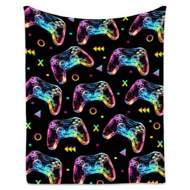 Gamer Blanket - 50x60 Inches Cool Throw Blanket for Boys, Girls - Blue Soft Fuzzy Blankets for Bed, Couch & Travel