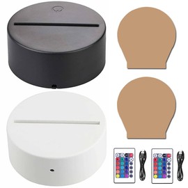 2-Pack 3D Night LED Light Base, LED Base for Acrylic 16 Colors LED Light Base with Remote Control and USB Cable for Bedroom Child Room Restaurant Shop (Black+White)