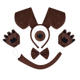 ATSNOSH 5 Piece Dachshund Dog Set, Animal Costume Set, Puppy Costume Set, Animal Ears Headband, Bow Tie, Tail, Bow Tie, Fake Nose, for Carnival, Fancy Dress, Masquerade, Cosplay (Brown)