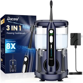 Electric Toothbrush with Water Flosser Combo: 3 in 1 Rechargeable Flossing Toothbrush for Adults, 3 Brush Modes & 5 Water Pressure, Portable&Whitening Dental Care, 500ML Cordless Brush Cleaning Kit