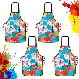 Children's Adjustable Painting Apron - 4 Piece Apron Children School Painting Aprons Set Graffiti Painting Apron Painting Coat Child 6-8 Years with Pockets Reusable Craft Aprons for Crafts Painting