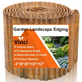 Vinci Garden Landscape Edging Border, 10 Inch x 20 FT Corrugated Sturdy Metal Easy Installation Safe Hemmed Lawn Garden Border Edges for DIY Flower Beds,Pathways and Patio Design (Rusted)