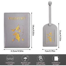 MINISOISO Passport Cover 2 Pieces Passport Protective Cover + 2 Suitcase Tags, Faux Leather Passport Cover with Gold Print, Passport Cover for Men and Women, Passport Credit Cards, ID and Travel