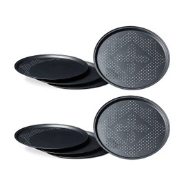 Relaxdays 2 x Pizza Tray with Perforation, Round, Non-Stick Coating, Inner Diameter 29 cm, Baking Trays for Pizza and Tarte Flambée, Anthracite