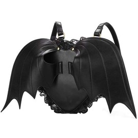 RainboSee Women Punk Backpack Novelty Bat Wing Daypack Purse Gothic Lace Shoulder Bag Black