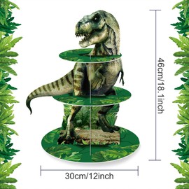 Real Dinosaurs Cupcake Stand, 3-Tier Cupcake Holder Dessert Tower for Wedding Birthday Baby Shower Party Decorations