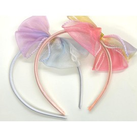Organza Bow Hair Bands, Pastel Rainbow Colours, Set of 2