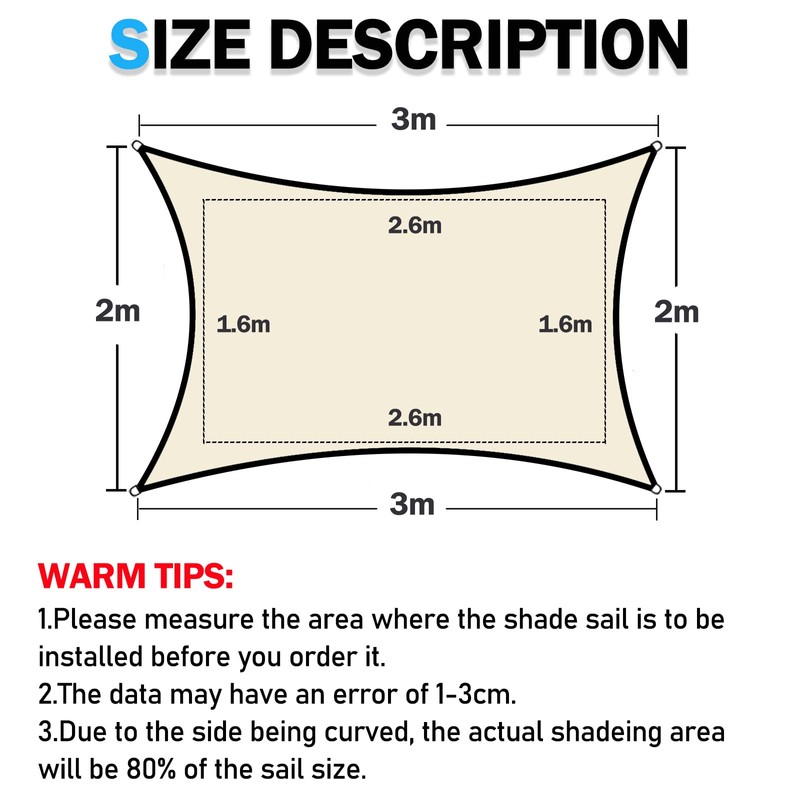 HEYOMART Awning sun protection including mounting ropes, PES polyester, waterproof,