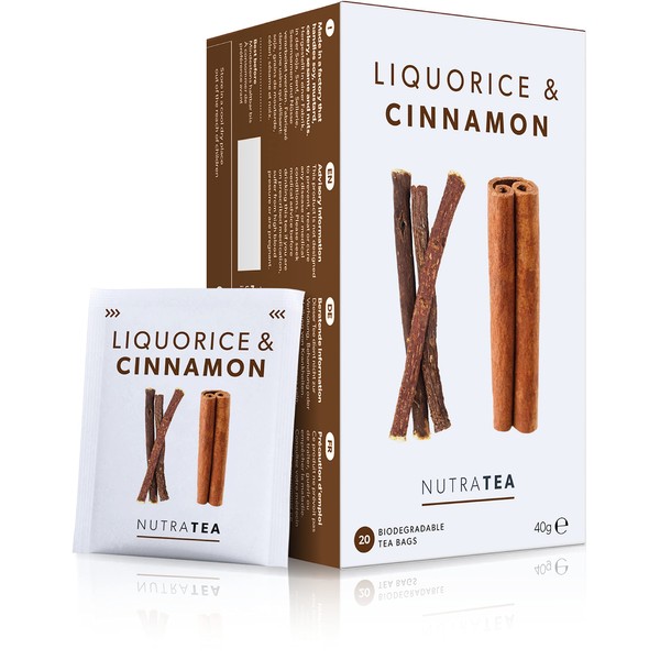 Nutra Tea - Liquorice & Cinnamon Tea | Licorice Tea | Cinnamon Tea - 20 Tea Bags - Herbal Tea - (1 Pack)