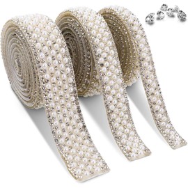 HASTHIP® Cinta de Perlas y Diamantes de Imitación Autoadhesiva 3 Rollos 1cm/1.5cm/2cm para Manualidades,Decoración Bolsos,Álbumes y Arte - 1 Yarda por Rollo