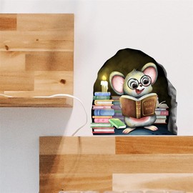 SMAOSTORE Stylish Glowing Mouse Reading Mouse Hole Fluorescent Sticker Living Room Bedroom Kids Room Sticker Background Wall Sticker Waterproof Removable Wall Sticker DIY Wallpaper Sticker