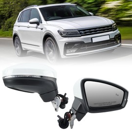 Right Passenger Side Mirror Compatible with Volkswagen Tiguan 2018 2019 2020 2021 2022 2023 2024 2025 Electric Heated with Turn Signal with Blind Spot 6+2 Pins (White)
