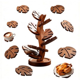 7-Piece Tree Trivet Set with Storage Stand for Hot Dishes, Bamboo Kitchen Trivets for Cups, Bowls, Plates, Teapots, Hot Pots & Frying Pans, Gift for Home Cooks, Weddings, Birthdays