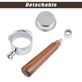 51mm Bottomless Portafilter, AolKee Reusable Coffee Strainholder, 51mm Three Ear Handle with Stainless Steel Espresso Filter Basket, Solid Wood Handle Compatible with Delonghi EC680 EC685