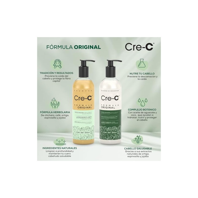 Cre-C Shampoo Fórmula Original 1L Anticaída de Cabello con Ingredientes