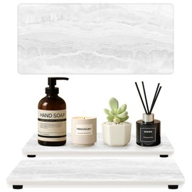Set of 2 Stone Drying Trays for Bathroom Sink Kitchen Counter Tray Accessories Hand Soap Dish Holder Absorbent Kitchen Sink Stone Quick Dry Mat Marble Vanity Bathroom Countertop Trays