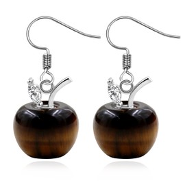 JunyiDIY Fashion Apple Earrings for Women | Tiger Eye Stone Zircon Friendship Jewelry | Unique and Eye-Catching Gift for BFF Bestie YA4030
