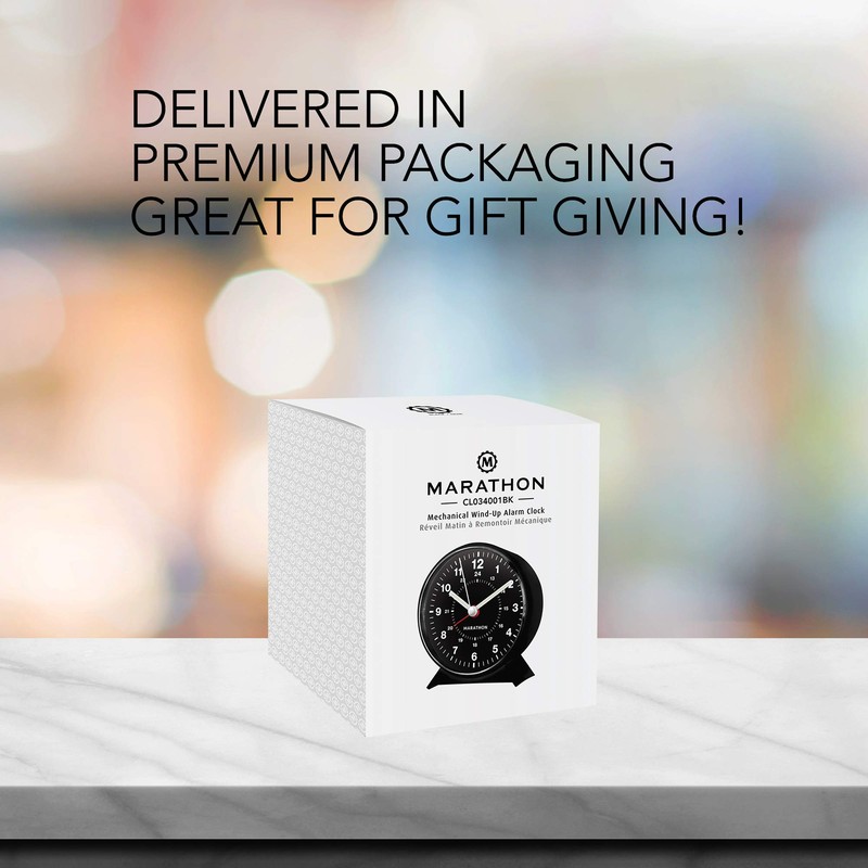 Marathon CL034001BK Mechanical Wind-Up Alarm Clock - Black