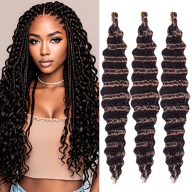 BOLINSEN Deep Wave Ocean Wave Crochet Hair Extensions Synthetic Curly for Boho Braids (4#, 24 Inch, Pack of 3)