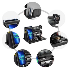 Gifts for Men Wood Phone Docking Station Mens Gifts for Christmas Birthday Gifts for Men or Dad Desk Workspace Organizer Nightstand Organizer Key for Wallet & Watch Holder Xmas Presents for Husband