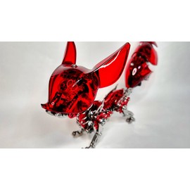 Articulated Mechanical Fox Model, Metallic Finish, Made with Aloy and Steel, Metal Assembly Model (Red)