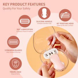 BeautyGlow Mini Razors for Women, Extra Smooth On The Go Razor with 1 Travel Case + 1 Handle + 5 Blade Refills + 1 Gift Box, 5 Blades Portable Body Razor for Shaving and Hair Removal (Pink)