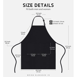 Syntus 2 Pack Adjustable Bib Apron Waterdrop Resistant with 2 Pockets Cooking Kitchen Aprons for Women Men Chef, Black