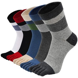 Mens Toe Socks Running Five Finger Socks Mini Crew Sport Cotton Socks, 3/4/5 Pairs (Multicoloured-4)