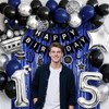 15th Birthday Decorations for Boys and Girls, Black Blue Silver