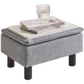 IBUYKE Storage Ottoman Footrest Stool with Linen Fabric, Rectangular, Flip Top Lid, Non-Slip Feet, Compact Design, Stylish and Functional, Gray Blue RF-BD224