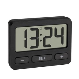 TFA Dostmann 60.2035.01 Digital Mini Clock with Key Lock Function Table Clock Also Suitable for Cars/Motorhomes Exam Clock Small and Handy with Magnet and Stand Black
