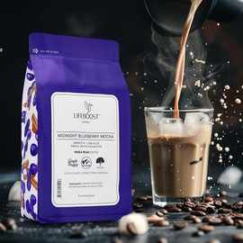 Lifeboost Midnight Blueberry Mocha Whole Bean Coffee - Low Acid Single Origin Coffee - Non-GMO Wild Blueberry Coffee Beans Third Party Tested For Mycotoxins & Pesticides - 12 Ounces