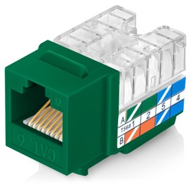 Everest Media Solutions 90° Angled CAT6 Keystone Jack in Green - Slim Profile RJ45 Ethernet Connector - Compatible with 90° Angled Speed Termination Tool - easyJACK (B094WB91H3) - 10-Pack