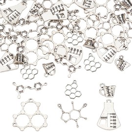 SUNNYCLUE 1 Box 60Pcs 6 Style Chemistry Charms Lab Charms Caffeine Molecule Science Charms Study Charm Graduation Charm for Jewellery Making Charms Bracelet Earrings Biology Lab Graduation Cap Decor