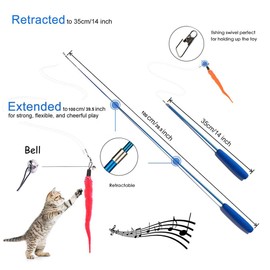 Cat Fishing Rod Toy,Cat Feather Toys With Retractable Teaser Interactive Cat Wand Toys Flirt Pole Cat Toys for Indoor Cats Adult Kitten for Play,Exercise,Activity & Fun 8 Pcs Replacement Refills