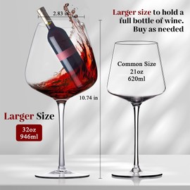 Extra Large 32oz Wine Glasses Set of 4 - Hand Blown Red Wine Glasses With Long Stem - Crystal Giant Burgundy Red Wine Glasses Clearer, Thin, Gift Packaging for Mothers Day, Wedding,Birthday