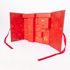 Christmas Advent Calendar Fill your Own 1-24 Day Boxes Luxury Countdown Ribbon (Red)