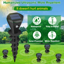 Ultrasonic Mole Repellent Outdoor, Gopher Repellent Solar-Powered for Lawn Garden Yard, Mole and Vole Repellent Waterproof, Effectively Repels Gophers Snake Chipmunks Groundhogs, Black-2P