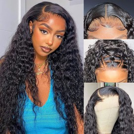 Beauhair 5x5 HD Transparent Lace Closure Wigs Human Hair Water Wave 5x5 Lace Closure Wigs for Women 150% Density Closure Wigs Pre Plucked with Baby Hair 5x5 HD Lace Closure Wig Natural Black Color( 30 Inch)
