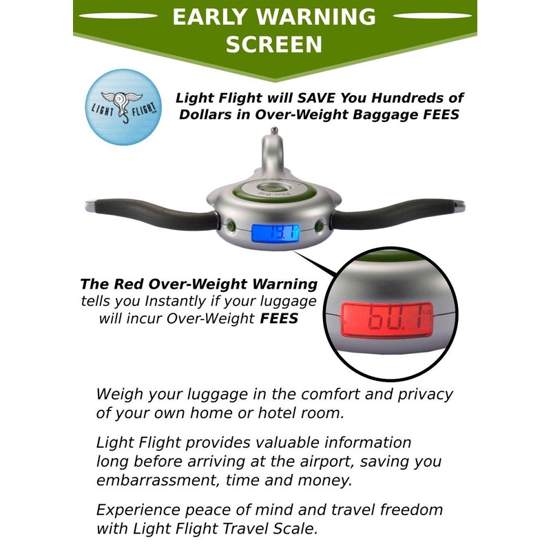 Light Flight Digital Luggage Scale (Silver), Retractable Two Handed Comfort