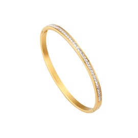JotCa Gold Bangle Bracelets for Women 18K Gold Plated Cubic Zirconia Bangle Bracelets Stainless Steel Eternity Diamond Oval Bracelet Jewelry