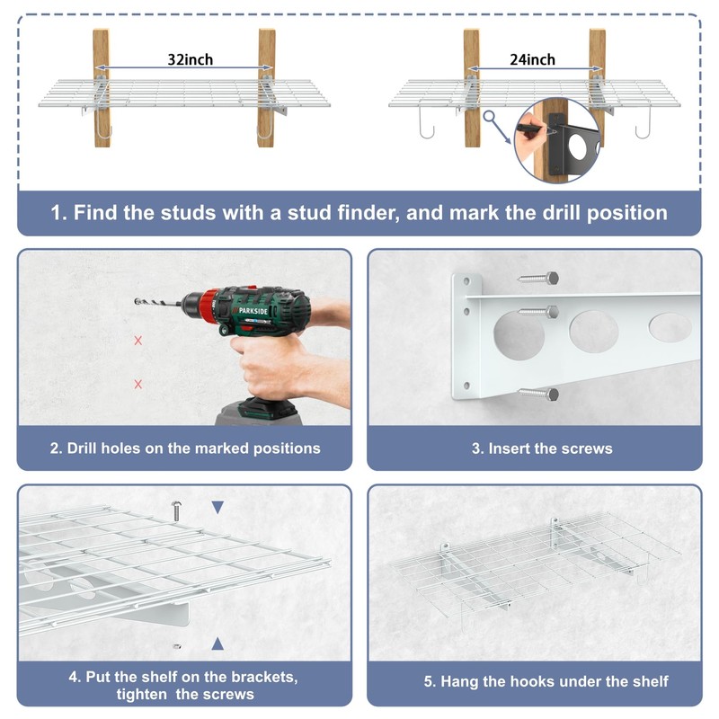 2-Pack Garage Wall Shelves, 2 x 4 ft/24 x 48