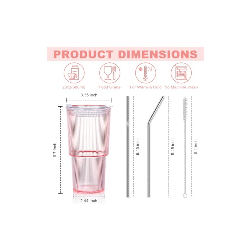 2 vasos de plástico acanalados de 20 oz con tapa